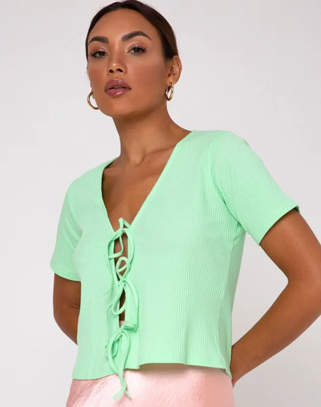 Tiery Crop Top in Rib Neo Mint sold by Motel Rocks