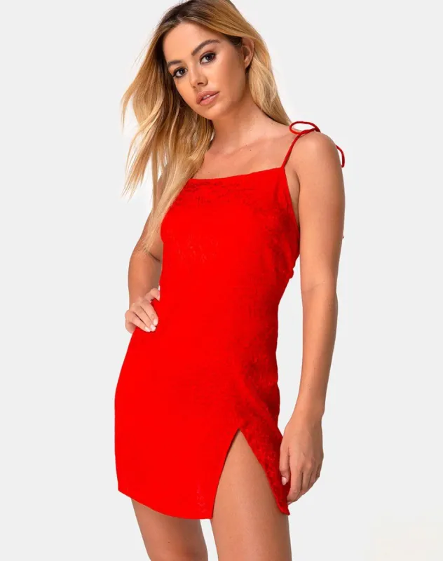 Doella Slip Dress in Satin Cheetah Red sold by Motel Rocks