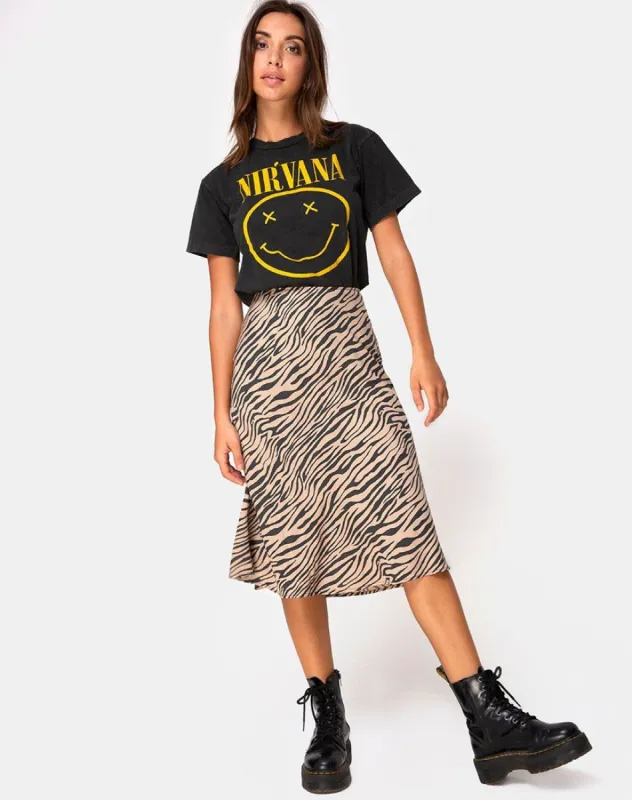 Tauri Midi Skirt in 90's Zebra Taupe sold by Motel Rocks