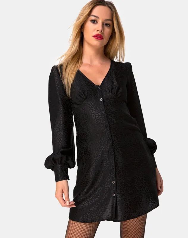 Flara Dress in Satin Cheetah Black sold by Motel Rocks