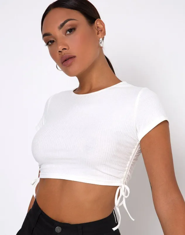 Tiner Crop Top in Rib Ivory sold by Motel Rocks