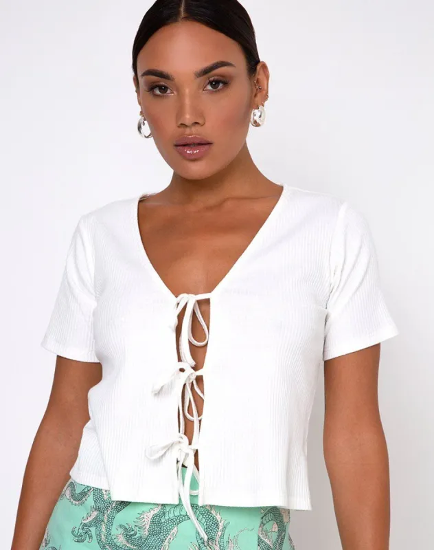 Tiery Crop Top in Rib Ivory sold by Motel Rocks