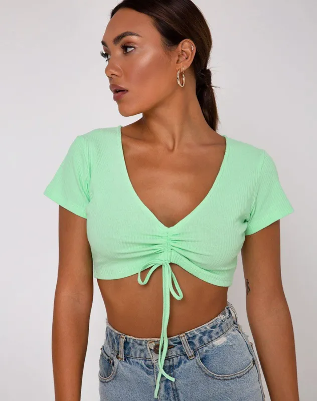 Rivera Crop Top in Rib Neo Mint sold by Motel Rocks
