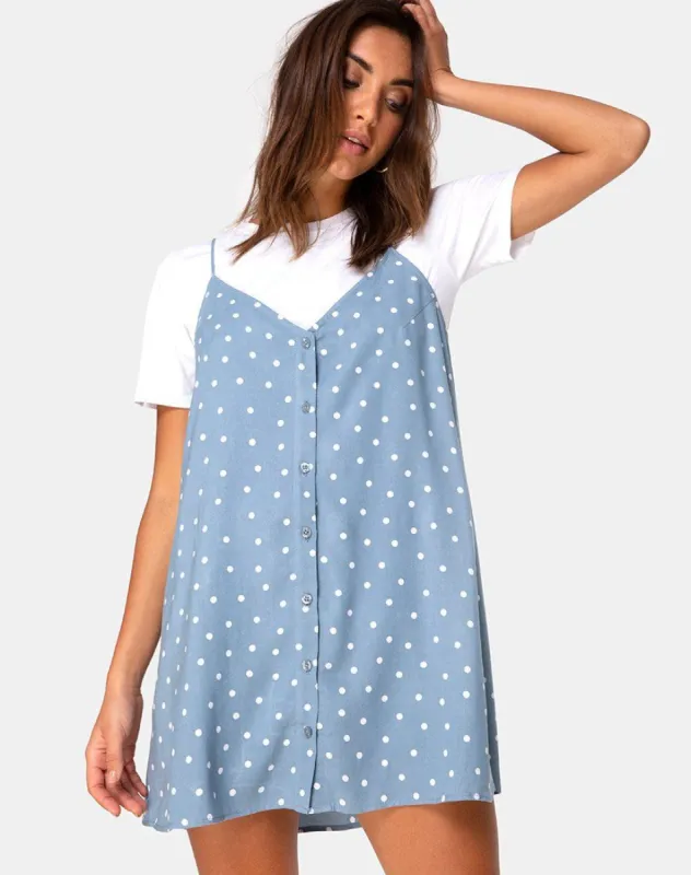 Sanna Slip Dress in Skater Polka Blue sold by Motel Rocks