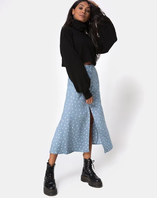 Marni Midi Skirt in Skater Polka Blue sold by Motel Rocks