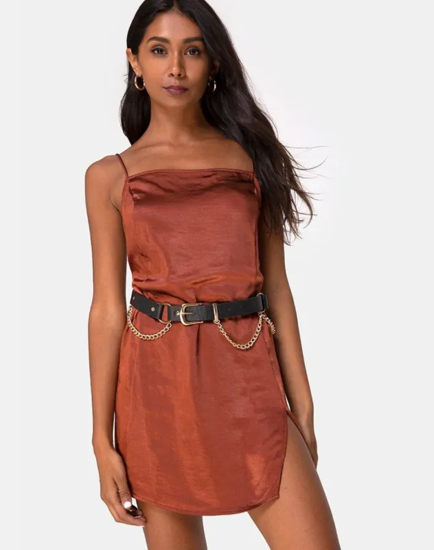 Datista Dress in Satin Dark Rust sold by Motel Rocks