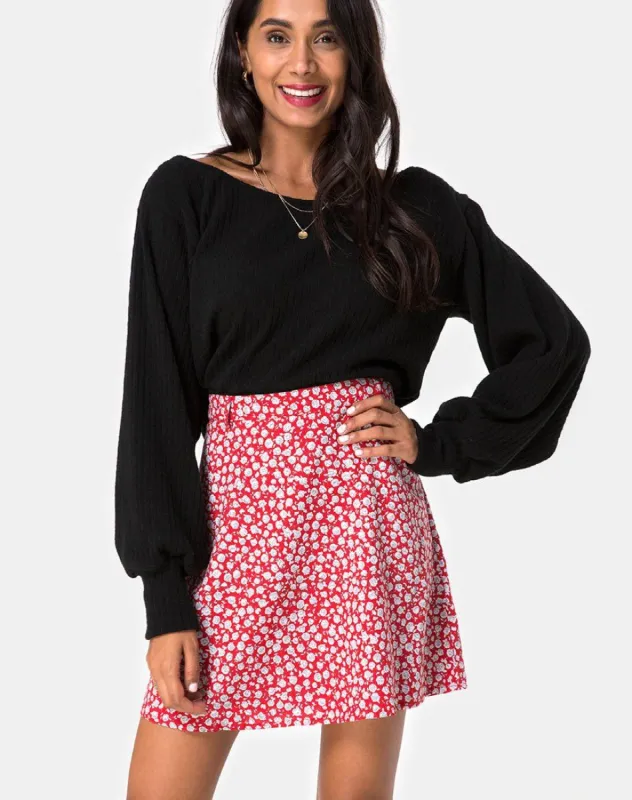 Kheb A-line Skirt in Ditsy Rose Red and Silver sold by Motel Rocks