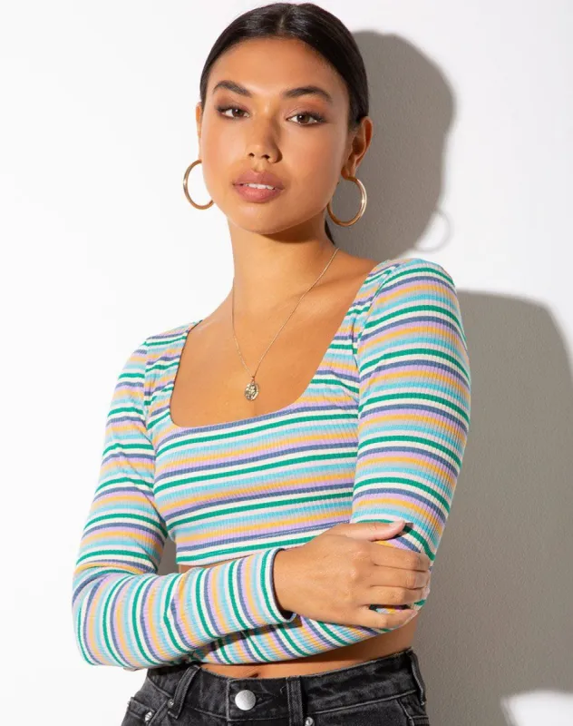 Adea Crop Top in Rib Green Purple and Yellow by Motel sold by Motel Rocks