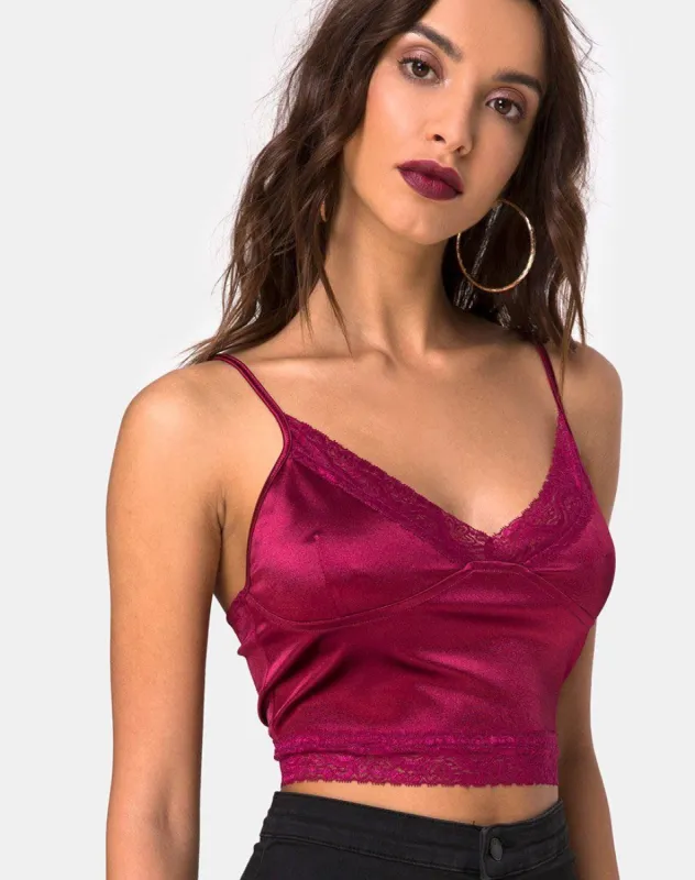 Dyrana Top in Burgundy with Burgundy Lace sold by Motel Rocks