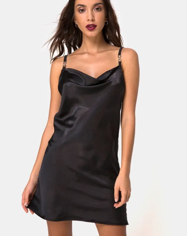 Camala Dress in Satin Black sold by Motel Rocks