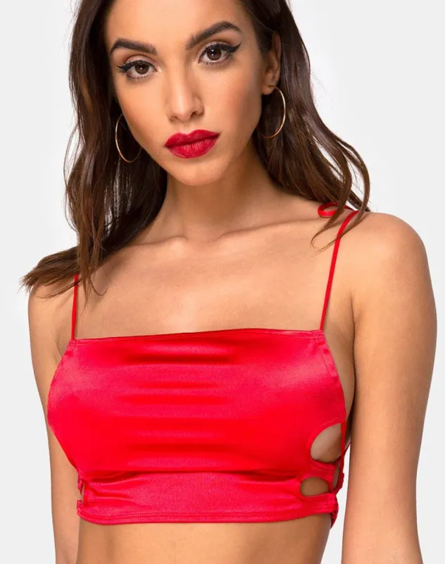 Tisya Crop Top in Satin Red sold by Motel Rocks
