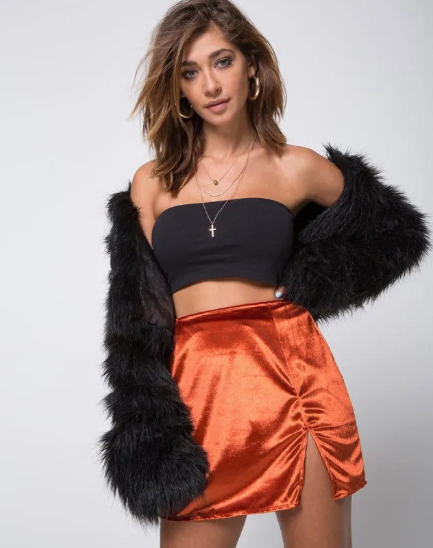 Pelmet Mini Skirt in Velvet Rust sold by Motel Rocks