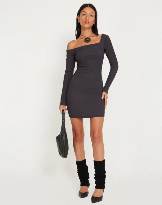 Dean Long Sleeve Mini Dress in Crinkle Charcoal made by Motel Rocks