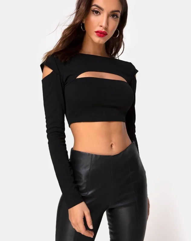 Shink Crop Top in Black sold by Motel Rocks