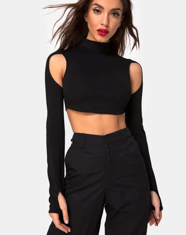 Lomiva Crop Top in Black sold by Motel Rocks