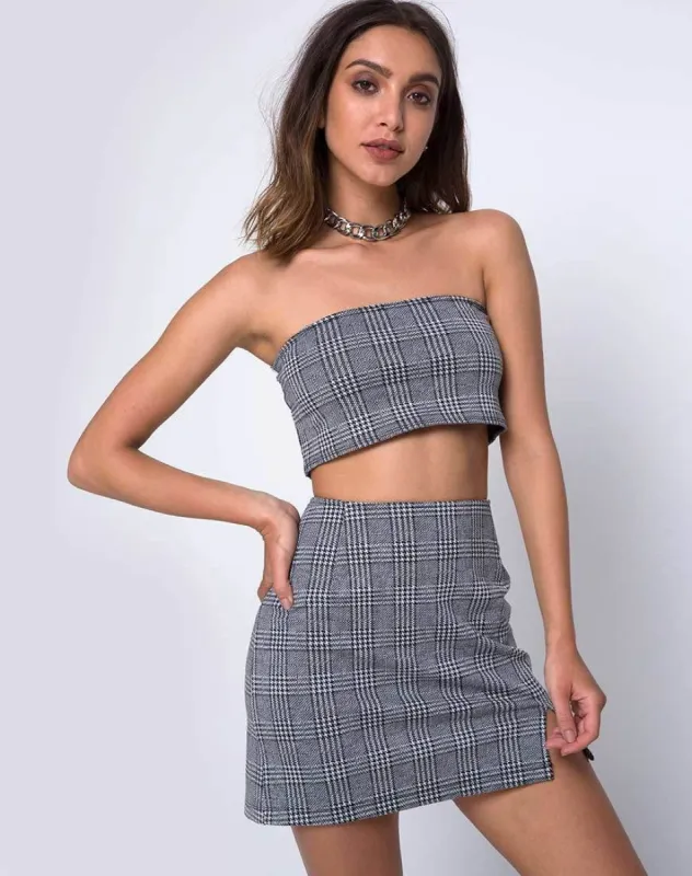 Dina Mini Skirt in Charles Check Grey made by Motel Rocks