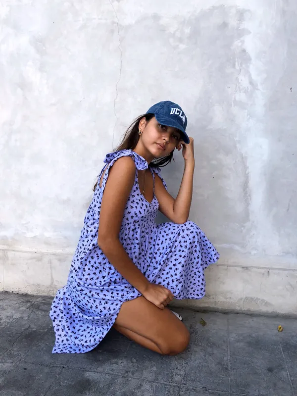 Dorothy Midi Dress in Dainty Daisy Lilac sold by Motel Rocks