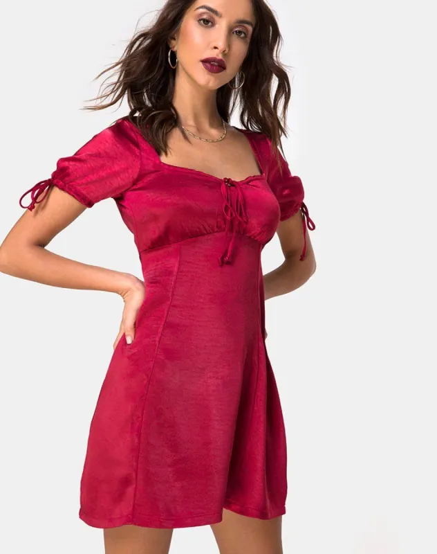Guenette Dress in Satin Cherry sold by Motel Rocks