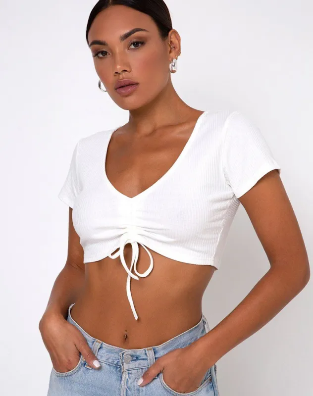 Rivera Crop Top in Rib Ivory sold by Motel Rocks