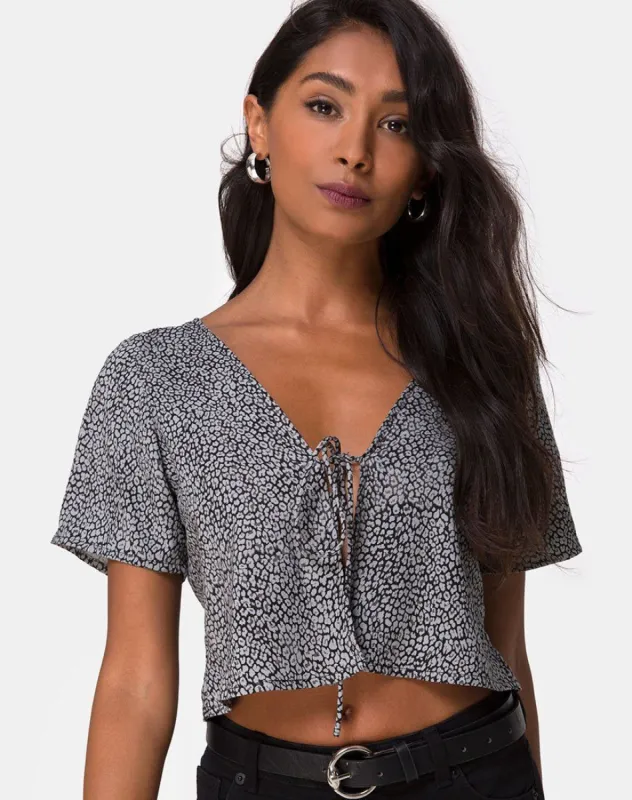 Vaco Blouse in Ditsy Leopard Grey sold by Motel Rocks