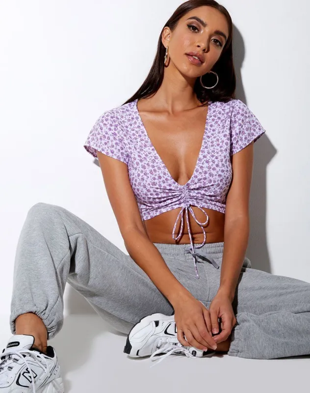 Raeto Top in Ditsy Rose Lilac sold by Motel Rocks