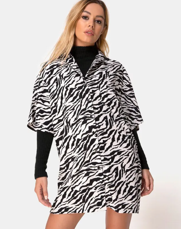 Fresia Mini Dress in 90's Zebra Black and White sold by Motel Rocks
