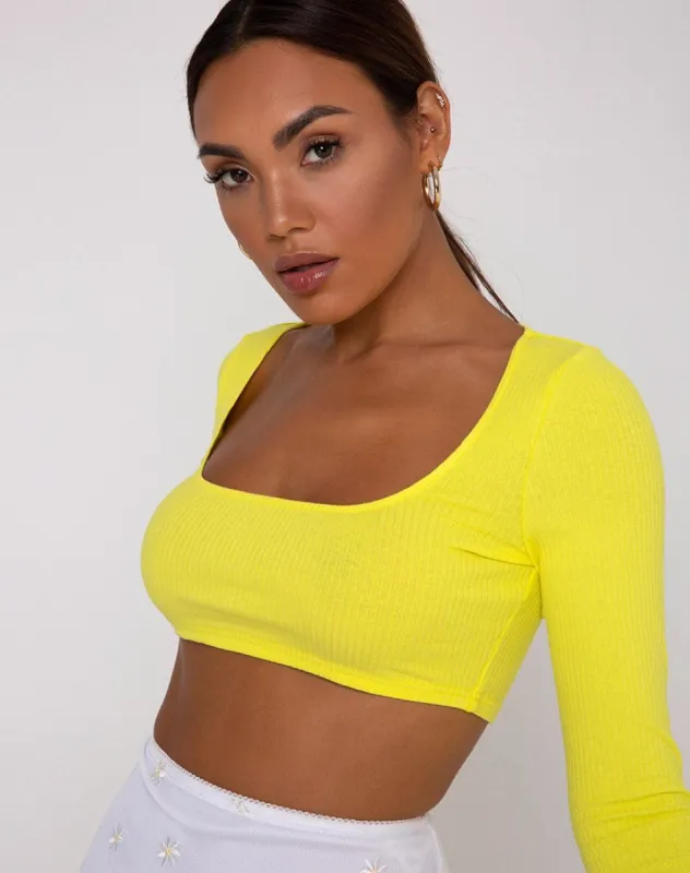 Drea Crop Top in Rib Sunny Yellow sold by Motel Rocks