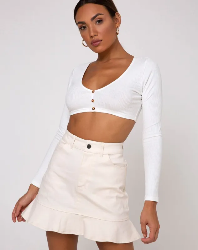 Gato Crop Top in Rib Ivory sold by Motel Rocks
