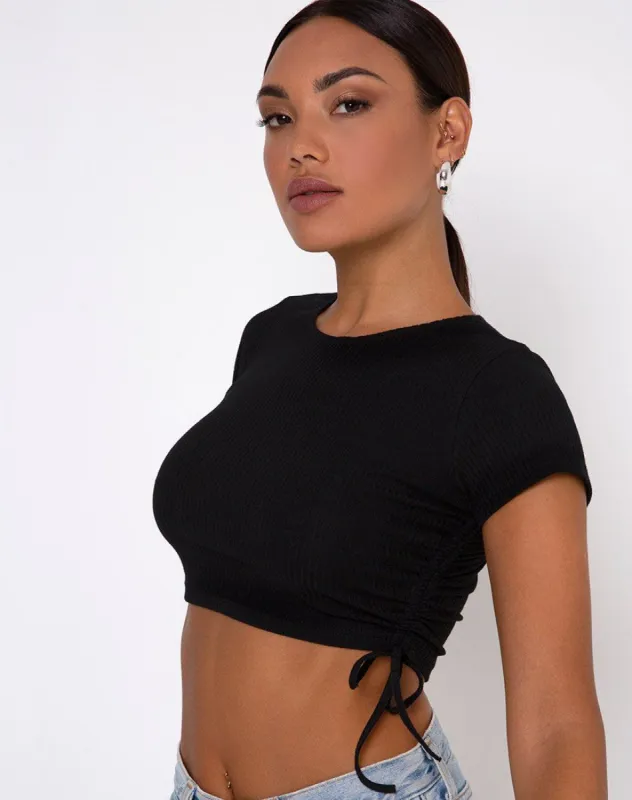 Tiner Crop Top in Rib Black sold by Motel Rocks
