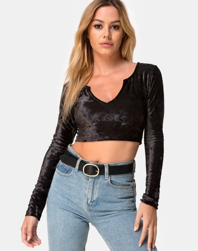 Guan Crop Top in Velvet Black sold by Motel Rocks