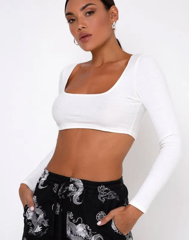 Drea Crop Top in Rib Ivory sold by Motel Rocks