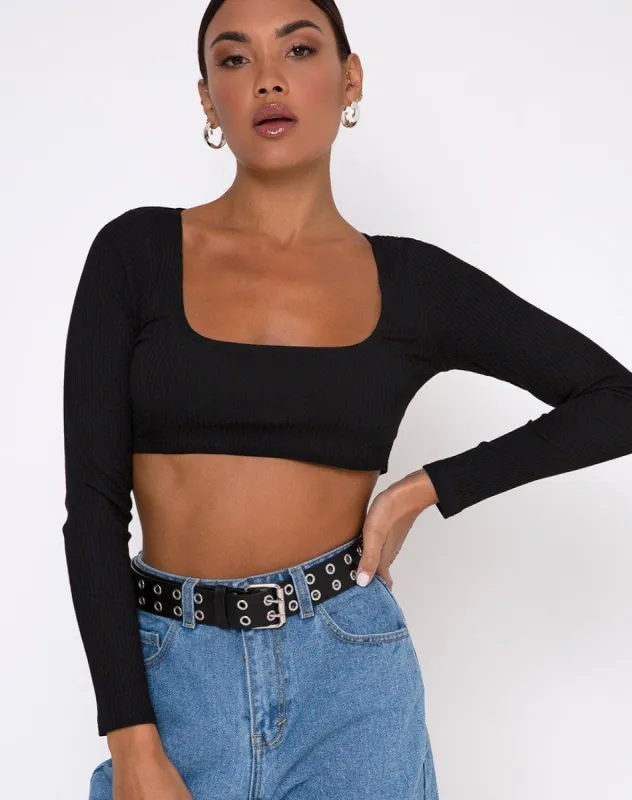 Drea Crop Top in Rib Black sold by Motel Rocks