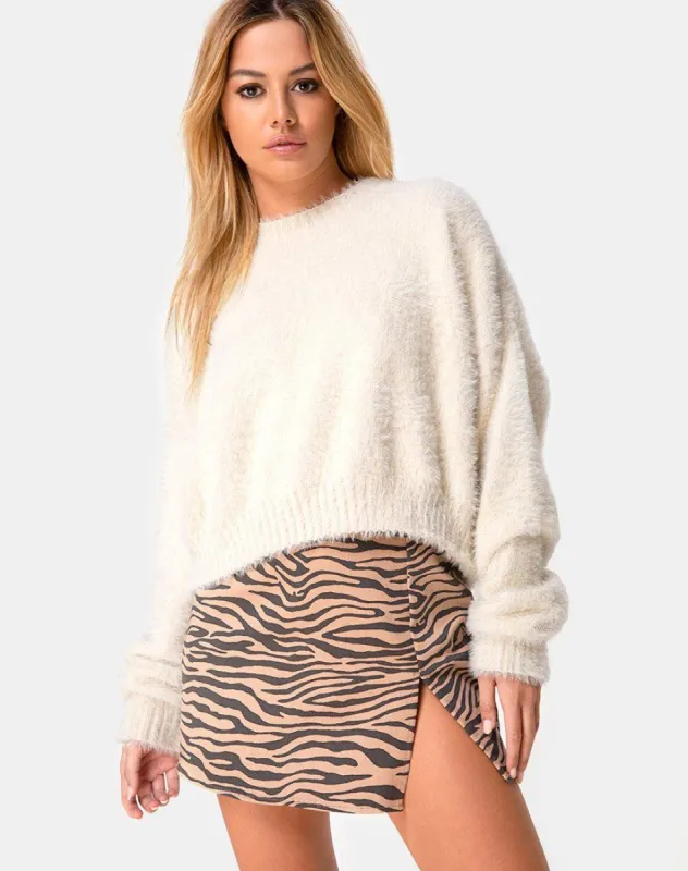 Pelmet Skirt in 90's Zebra Taupe sold by Motel Rocks