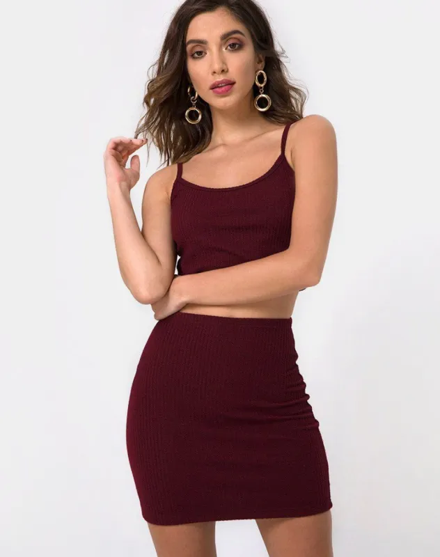 Kimmy Bodycon Skirt in Burgundy sold by Motel Rocks