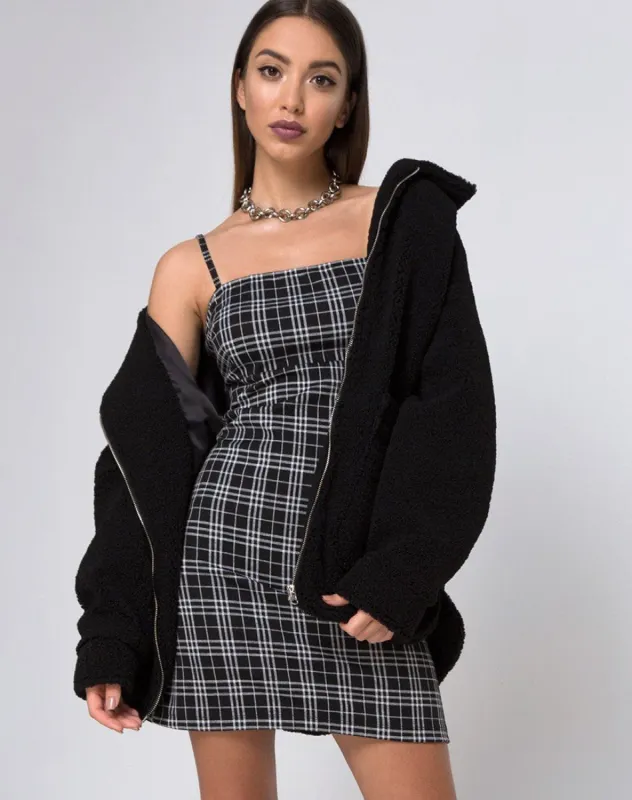 Cecile Slip Dress in Mono Plaid Black sold by Motel Rocks