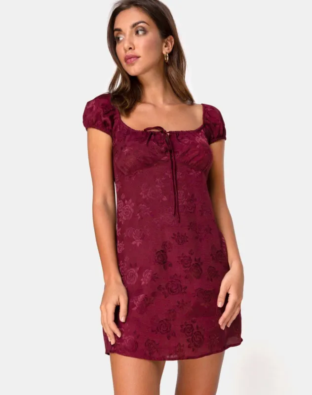 Gaval Mini Dress in Satin Rose Burgundy sold by Motel Rocks