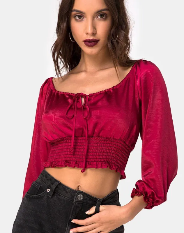 Lancer Top in Satin Cherry sold by Motel Rocks