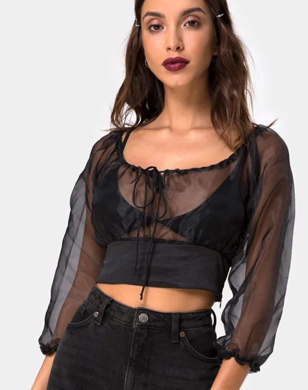 Lancelle Top in Satin Black sold by Motel Rocks