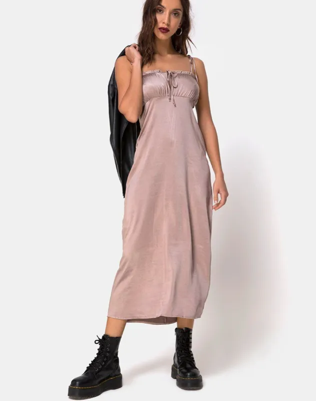 Shilia Dress in Satin Mink sold by Motel Rocks