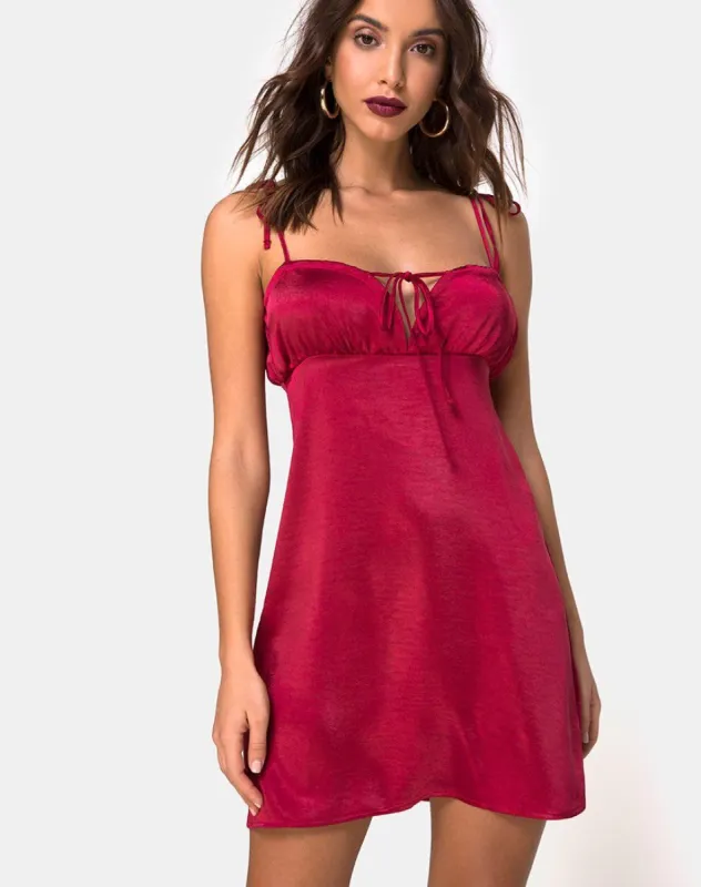 Kulu Dress in Satin Cherry sold by Motel Rocks