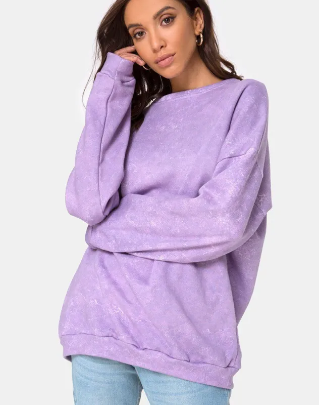 Glo Sweatshirt in Purple Acid Wash sold by Motel Rocks