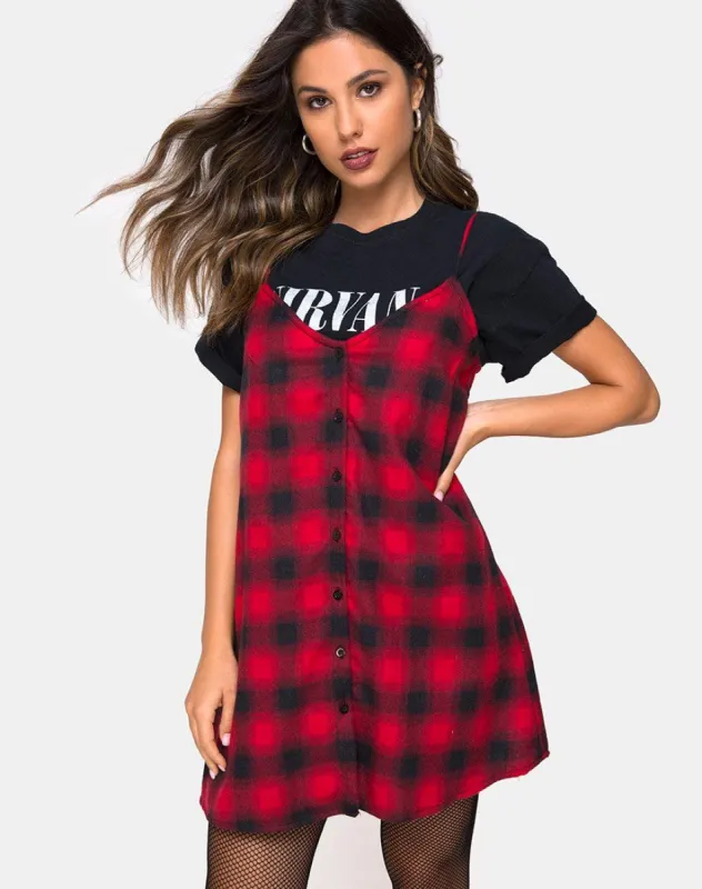 Sanna Slip Dress in Plaid Red Black sold by Motel Rocks