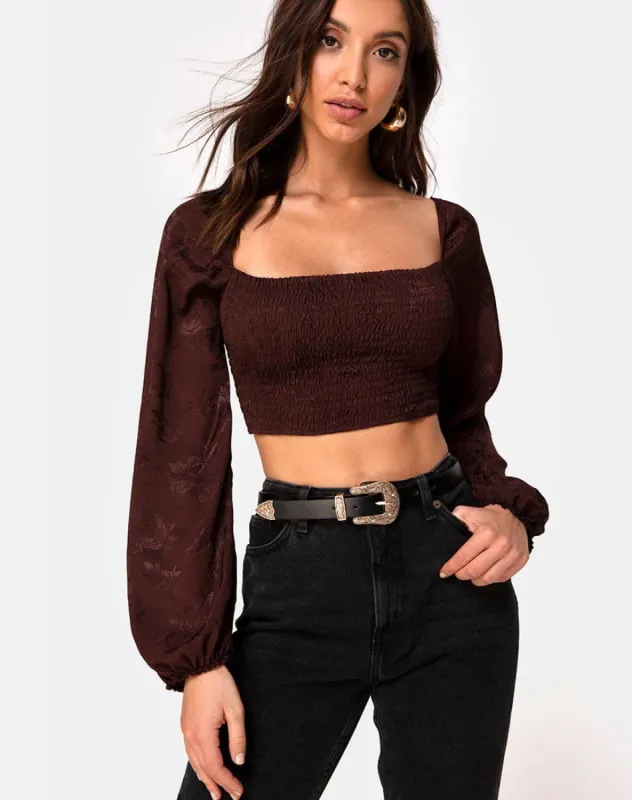 Elina Top in Satin Rose Cocoa sold by Motel Rocks