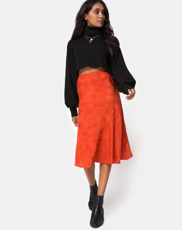 Tauri Midi Skirt in Satin Rose Rust sold by Motel Rocks