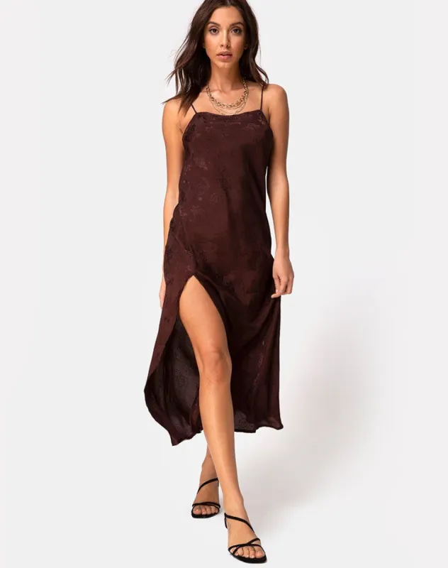 Quinty Dress in Satin Rose Cocoa sold by Motel Rocks