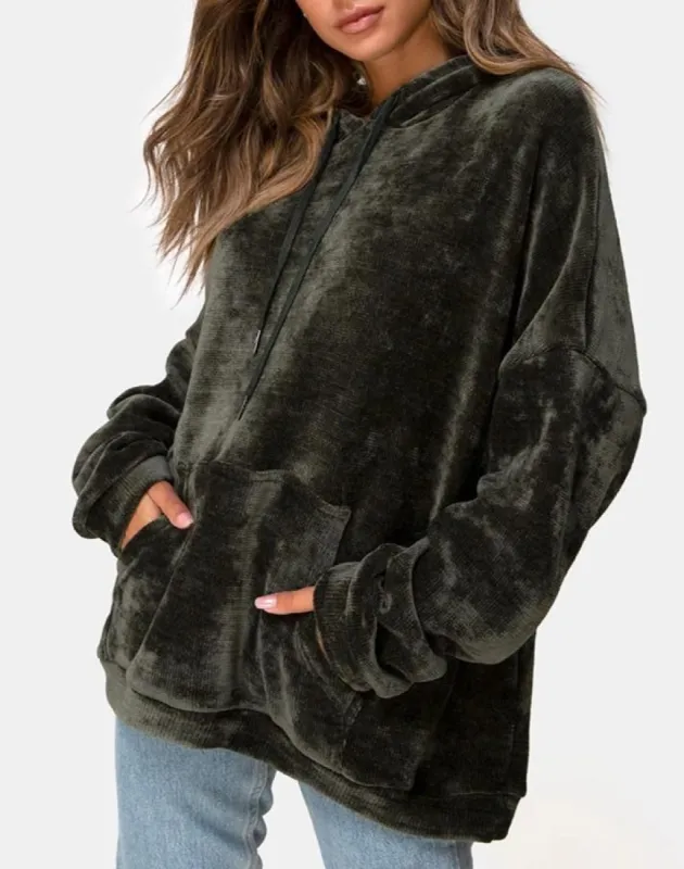 Oversize Hoody in Chenille Olive sold by Motel Rocks