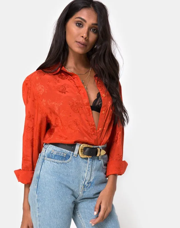 Oxford Shirt in Satin Rust Rose sold by Motel Rocks