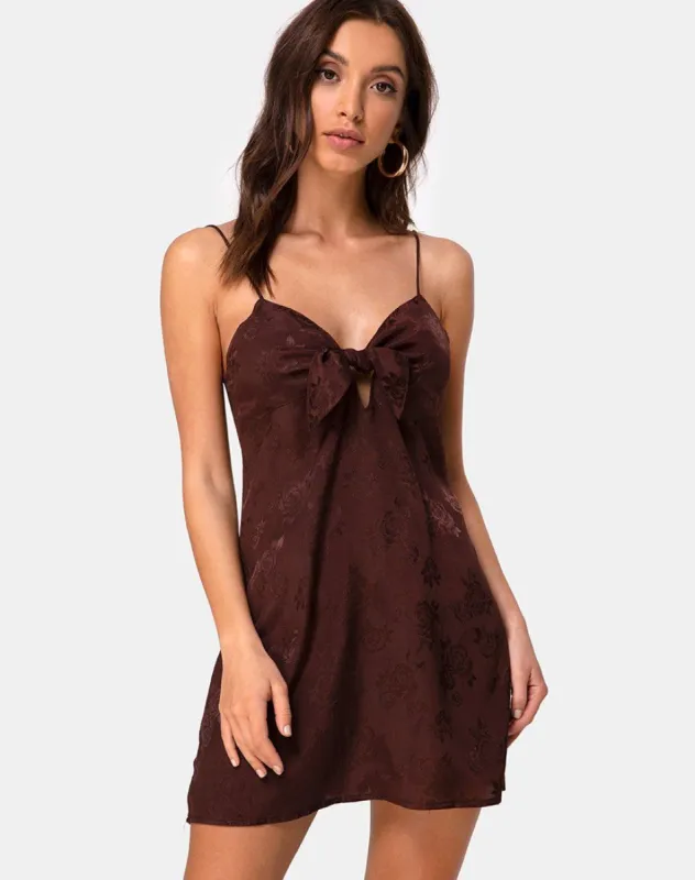 Ronina Mini Dress in Satin Rose Cocoa sold by Motel Rocks