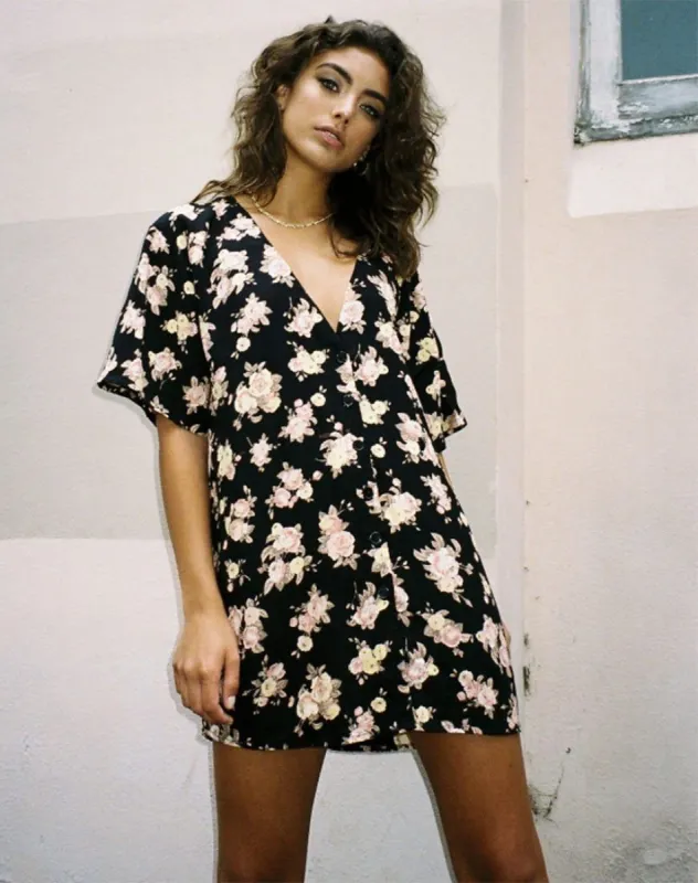 Mirach Dress in Antique Rose Black sold by Motel Rocks