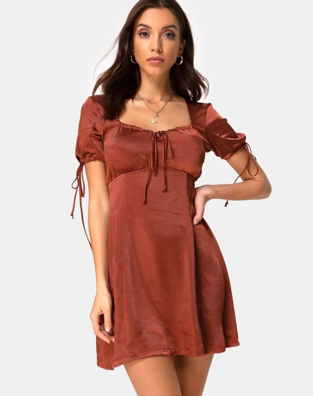 Guenette Dress in Dark Rust sold by Motel Rocks